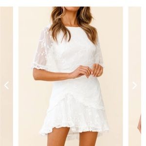 White, Selfie Leslie, Leona Half Sleeve Frill Trim Dress Leaf Embroidered, US XL